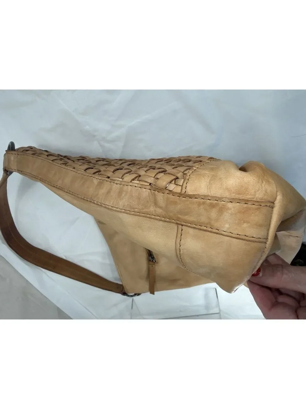 MADE IN INDIA genuine leather basketweave pattern Hobo handbag